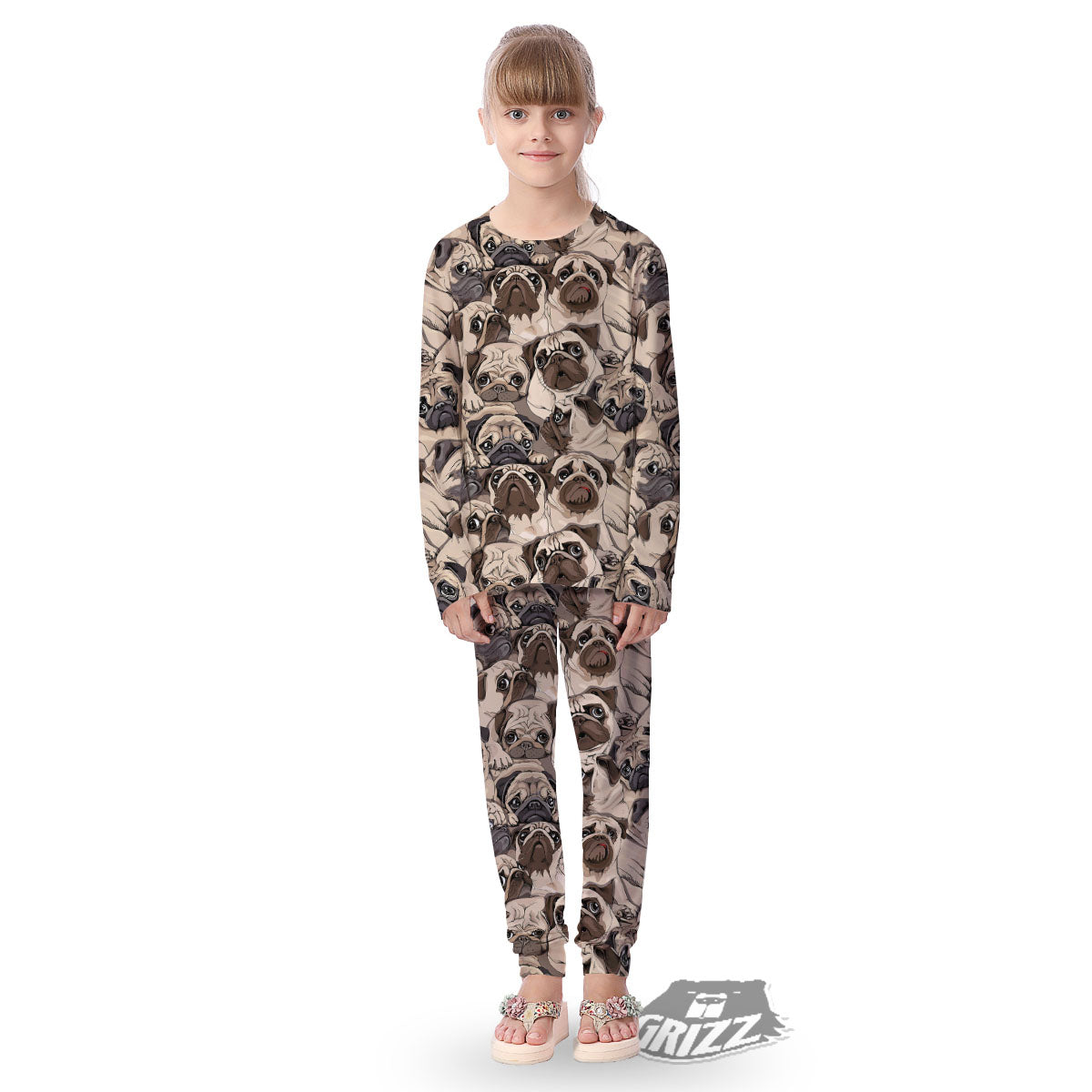 Portrait Pug Vintage Print Pattern Kid's Pajamas-grizzshop
