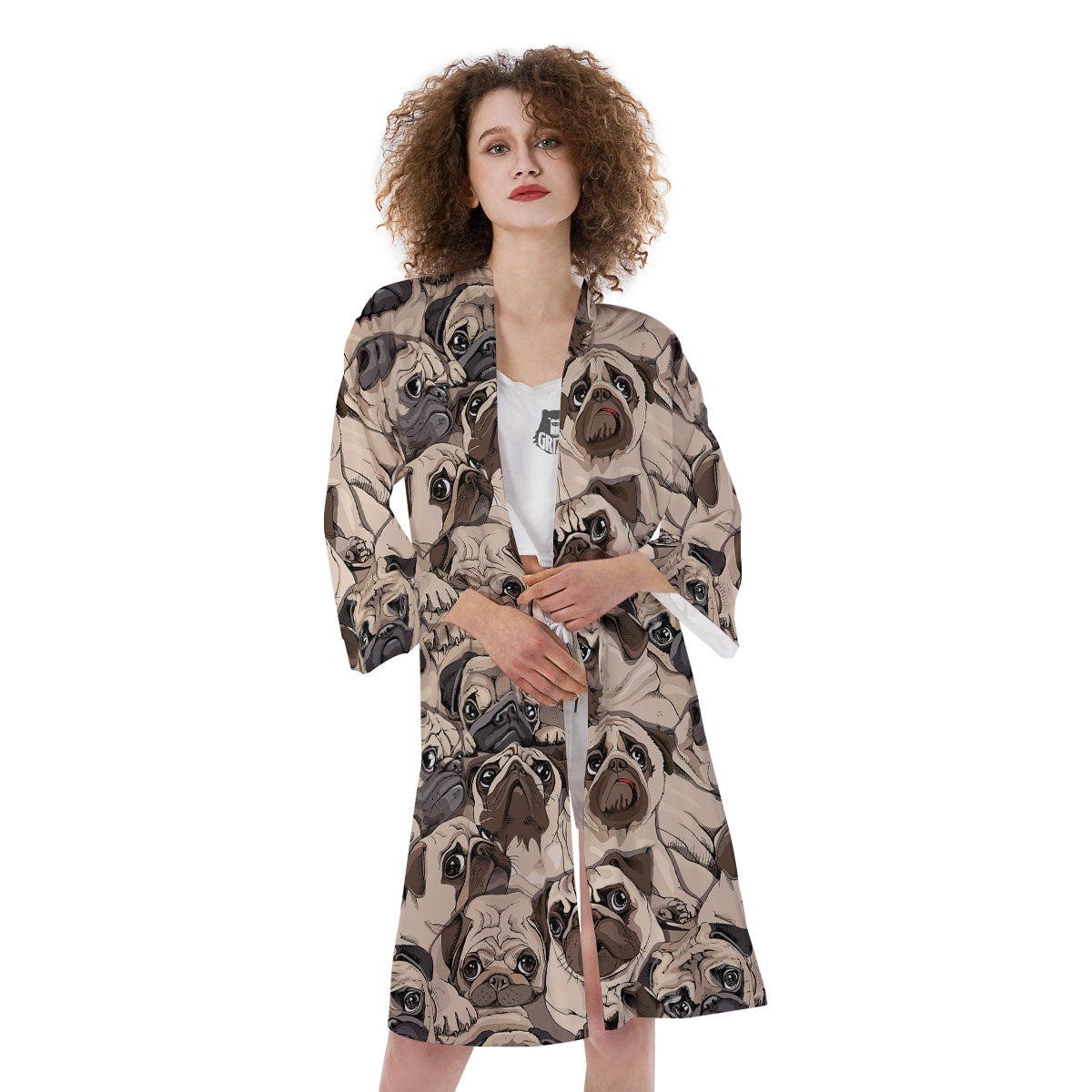 Portrait Pug Vintage Print Pattern Kimono-grizzshop