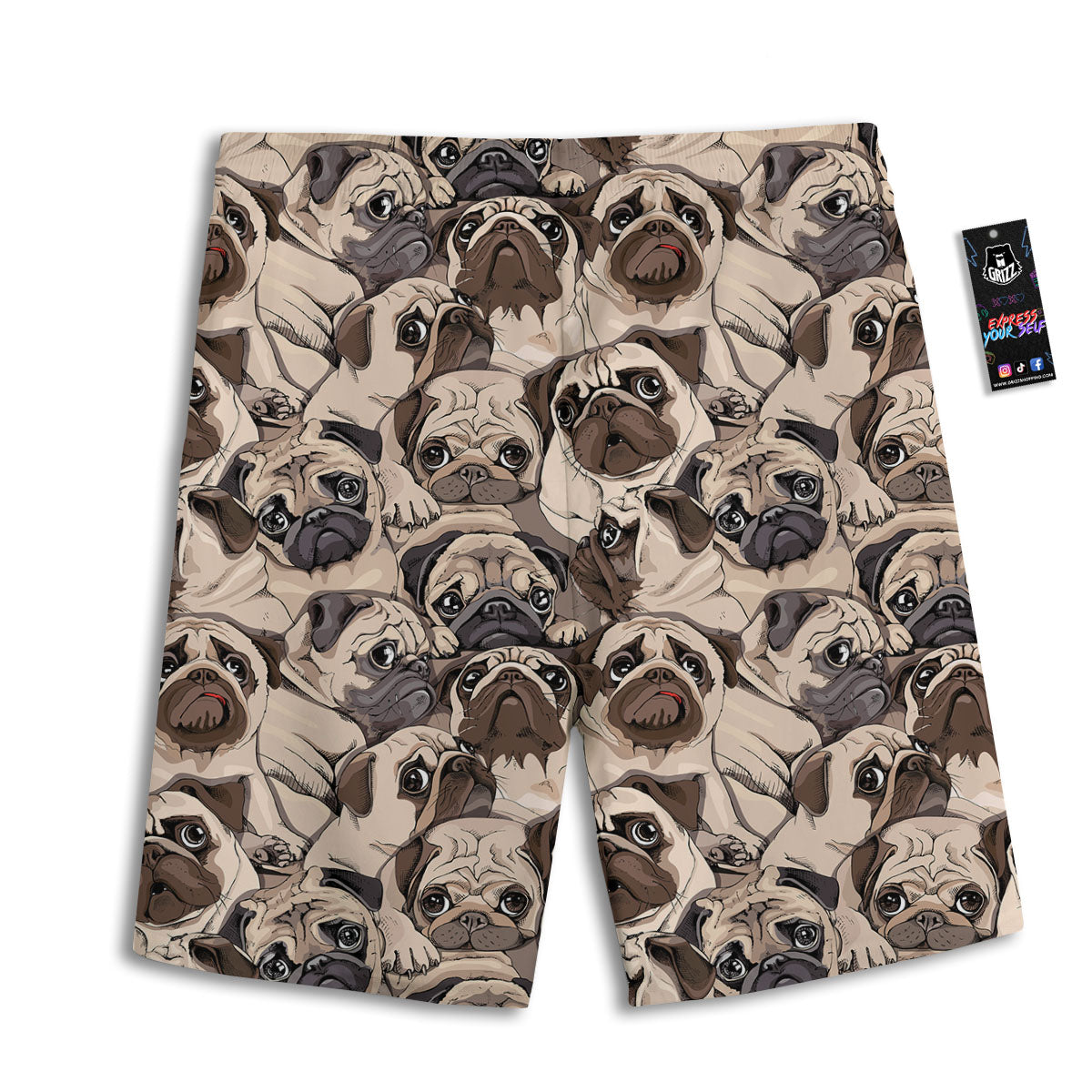 Portrait Pug Vintage Print Pattern Men's Athletic Shorts