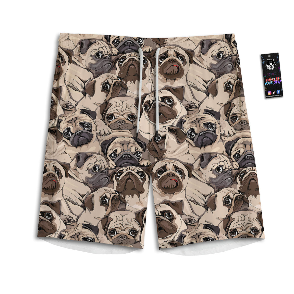 Portrait Pug Vintage Print Pattern Men's Athletic Shorts