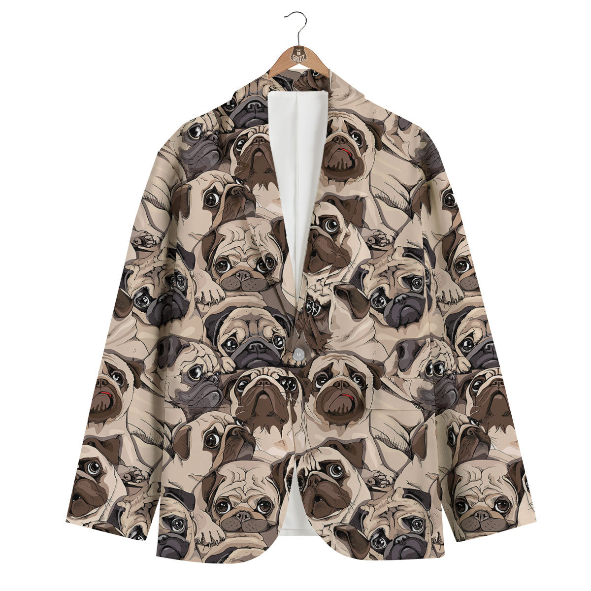 Portrait Pug Vintage Print Pattern Men's Blazer-grizzshop