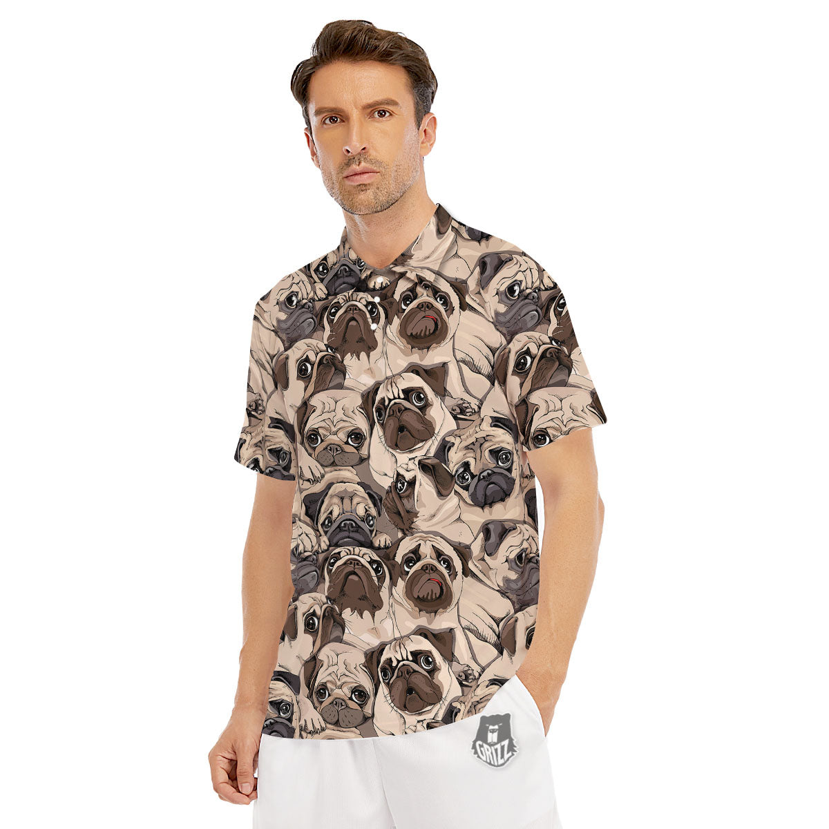 Portrait Pug Vintage Print Pattern Men's Golf Shirts-grizzshop