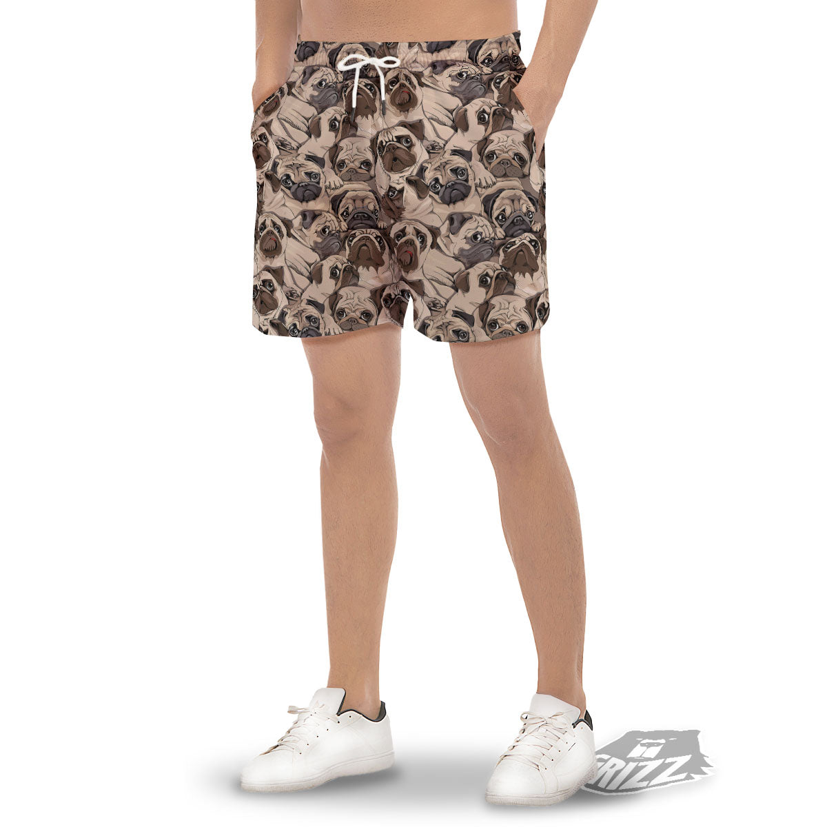 Portrait Pug Vintage Print Pattern Men's Gym Shorts-grizzshop