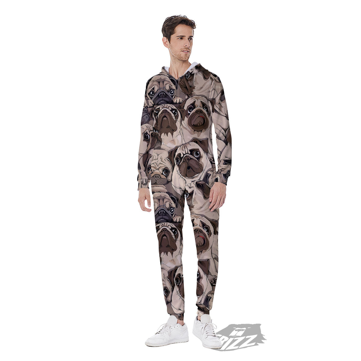 Portrait Pug Vintage Print Pattern Men's Jumpsuit-grizzshop