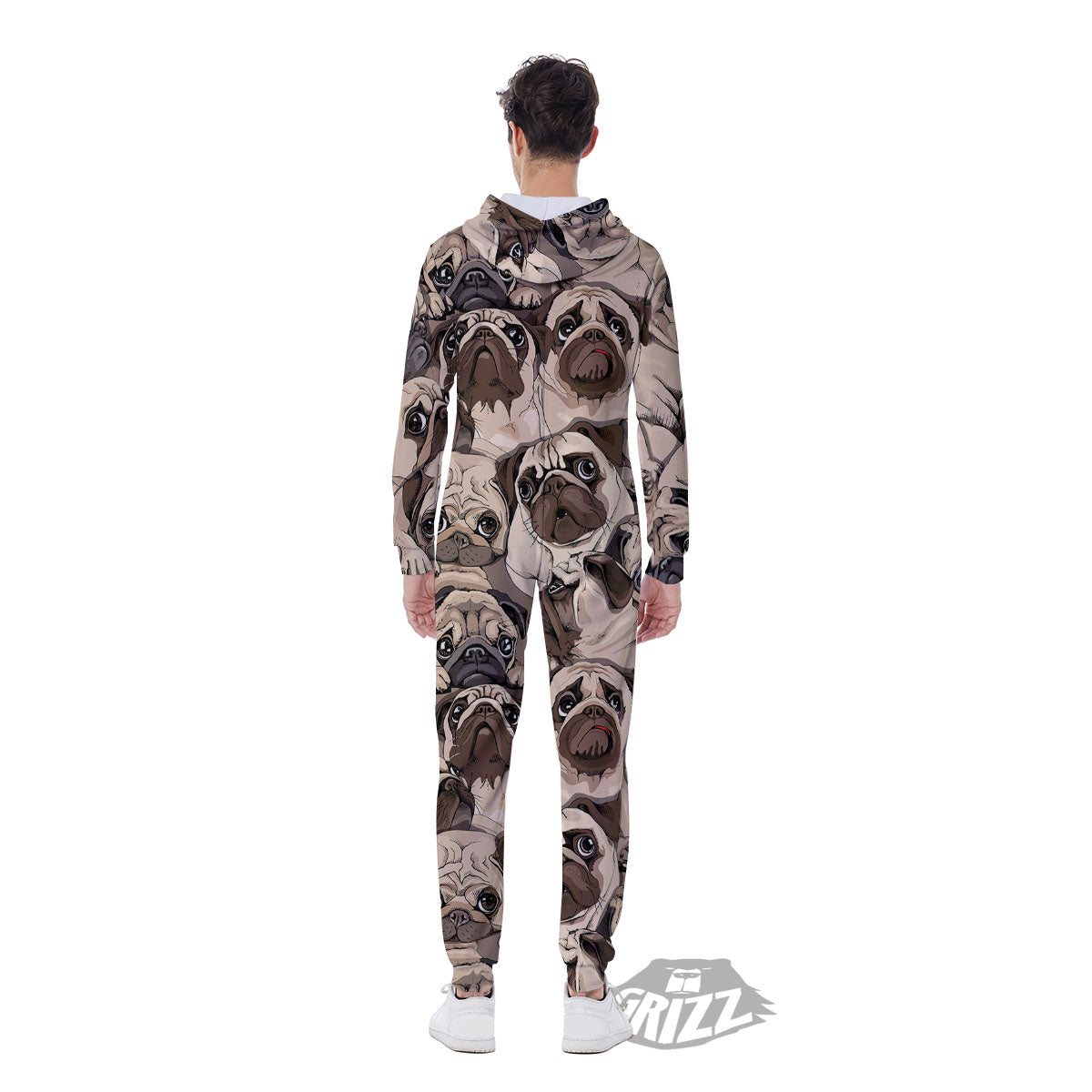 Portrait Pug Vintage Print Pattern Men's Jumpsuit-grizzshop