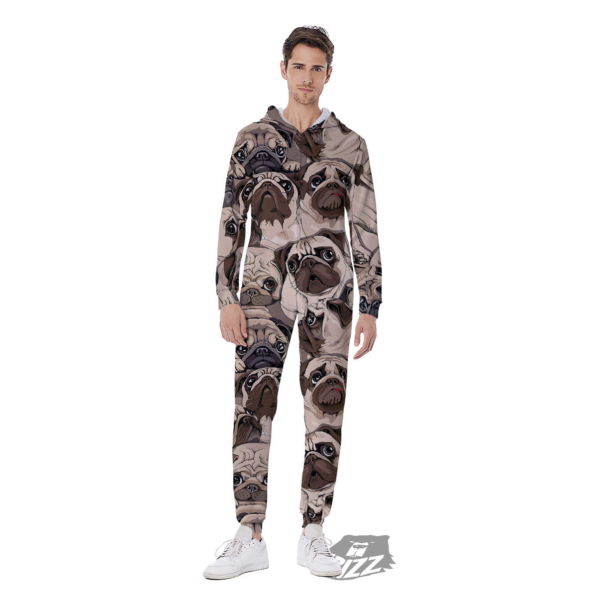 Portrait Pug Vintage Print Pattern Men's Jumpsuit-grizzshop