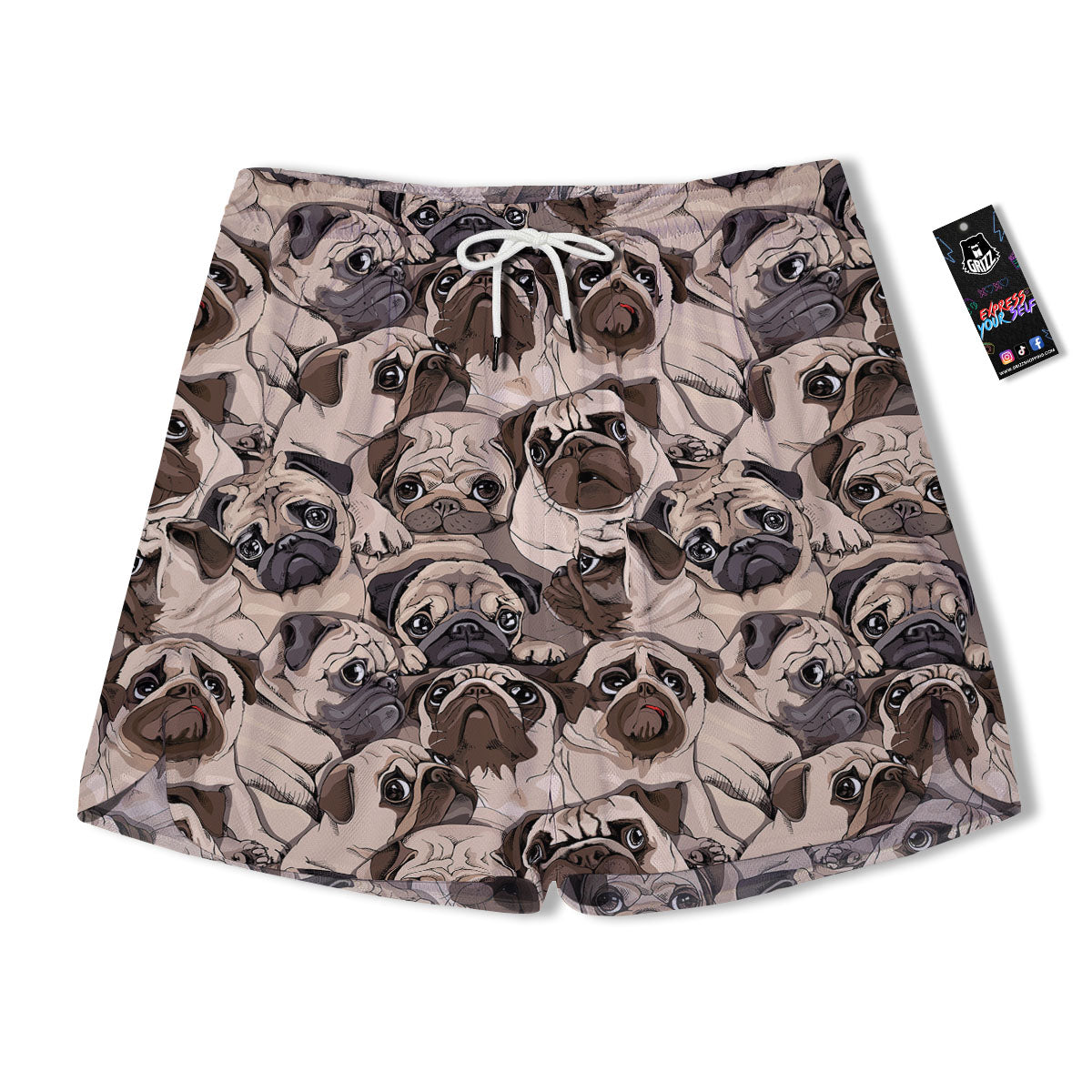 Portrait Pug Vintage Print Pattern Men's Running Shorts-grizzshop