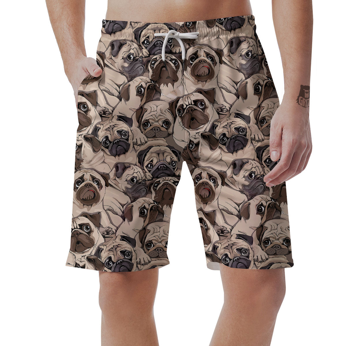Portrait Pug Vintage Print Pattern Men's Shorts-grizzshop