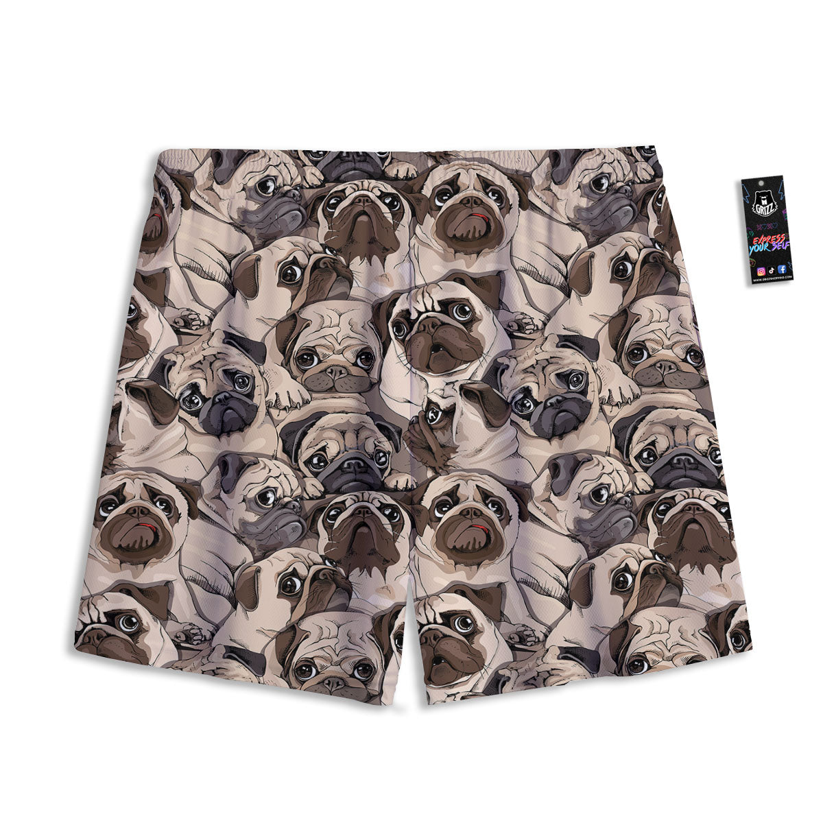 Portrait Pug Vintage Print Pattern Mesh Shorts