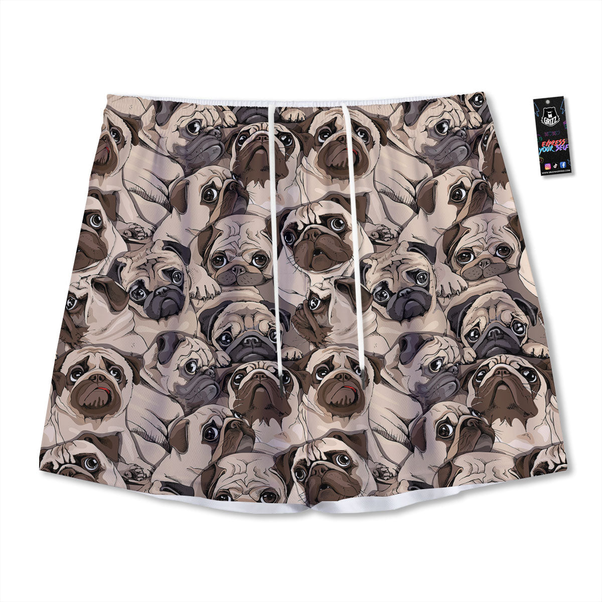 Portrait Pug Vintage Print Pattern Mesh Shorts