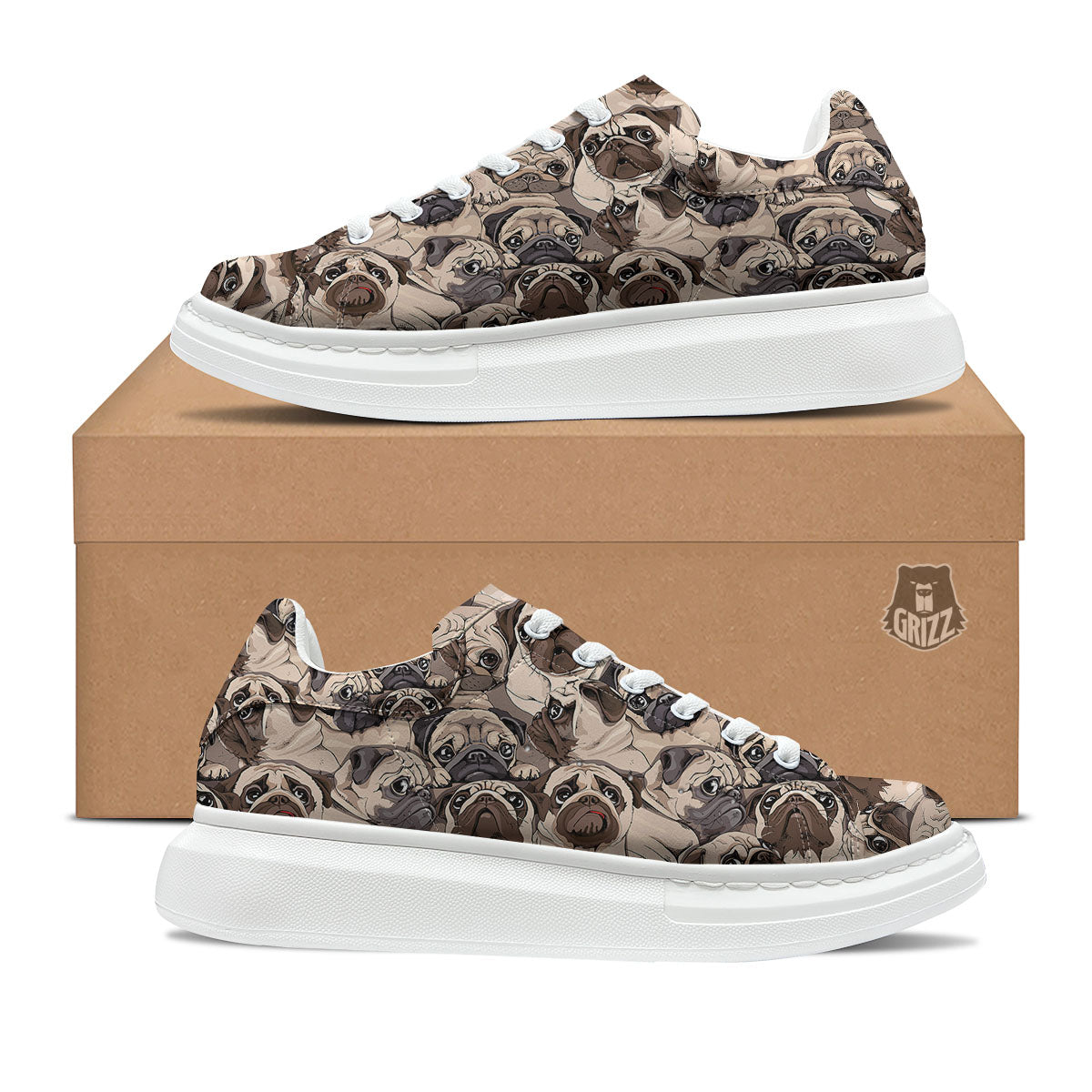 Portrait Pug Vintage Print Pattern Platform Shoes-grizzshop