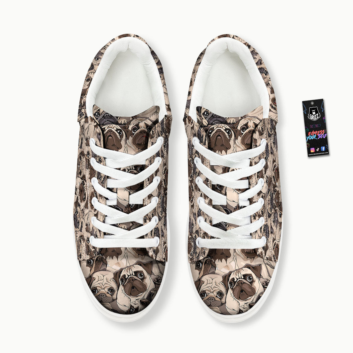 Portrait Pug Vintage Print Pattern Platform Shoes-grizzshop