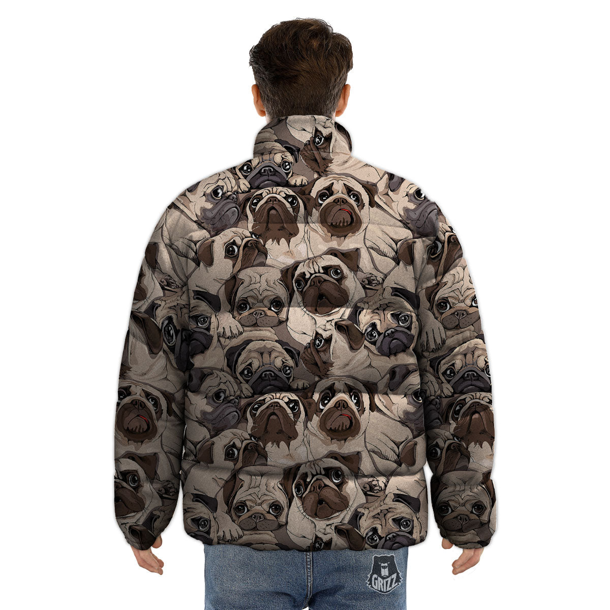 Portrait Pug Vintage Print Pattern Puffer Jacket-grizzshop