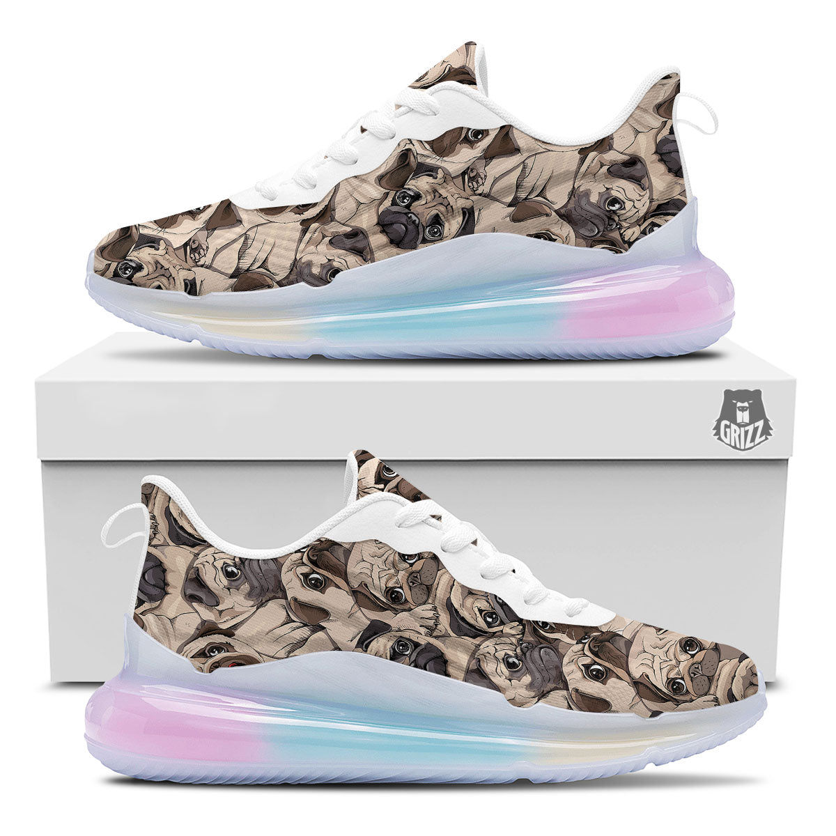 Portrait Pug Vintage Print Pattern Running Sneakers-grizzshop