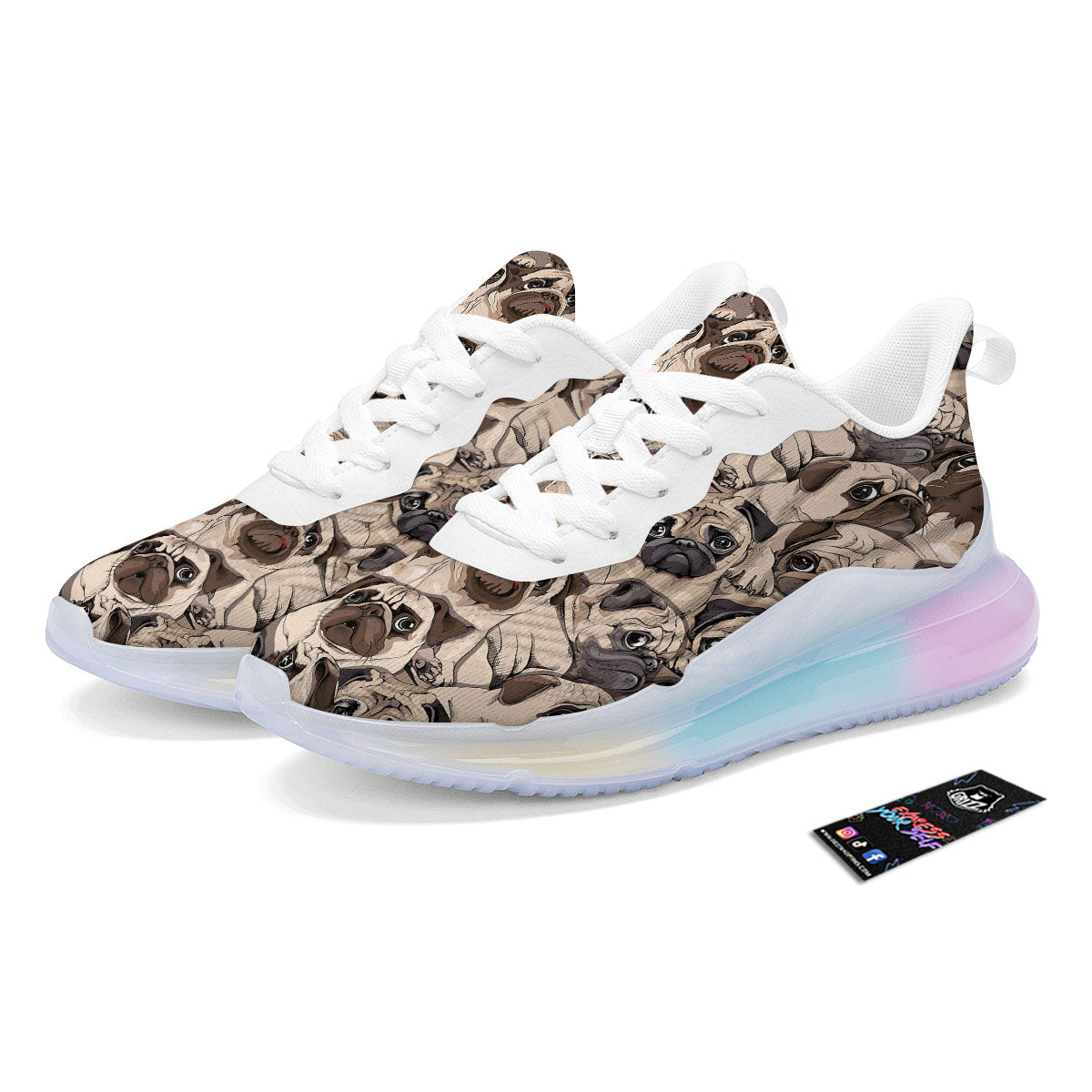 Portrait Pug Vintage Print Pattern Running Sneakers-grizzshop