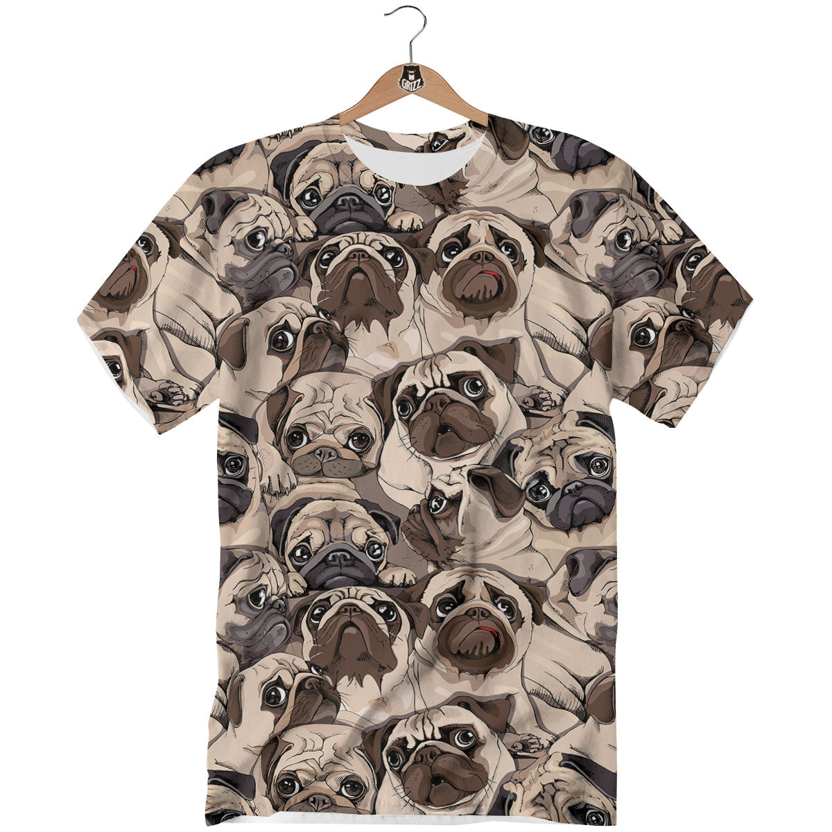 Portrait Pug Vintage Print Pattern T-Shirt-grizzshop