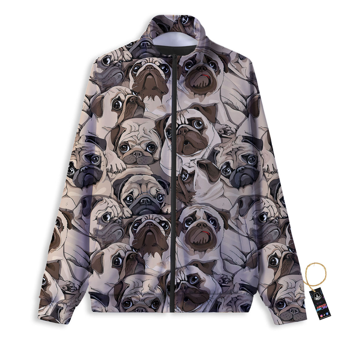 Portrait Pug Vintage Print Pattern Track Jacket-grizzshop