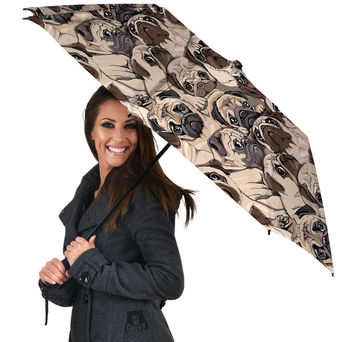 Portrait Pug Vintage Print Pattern Umbrella-grizzshop