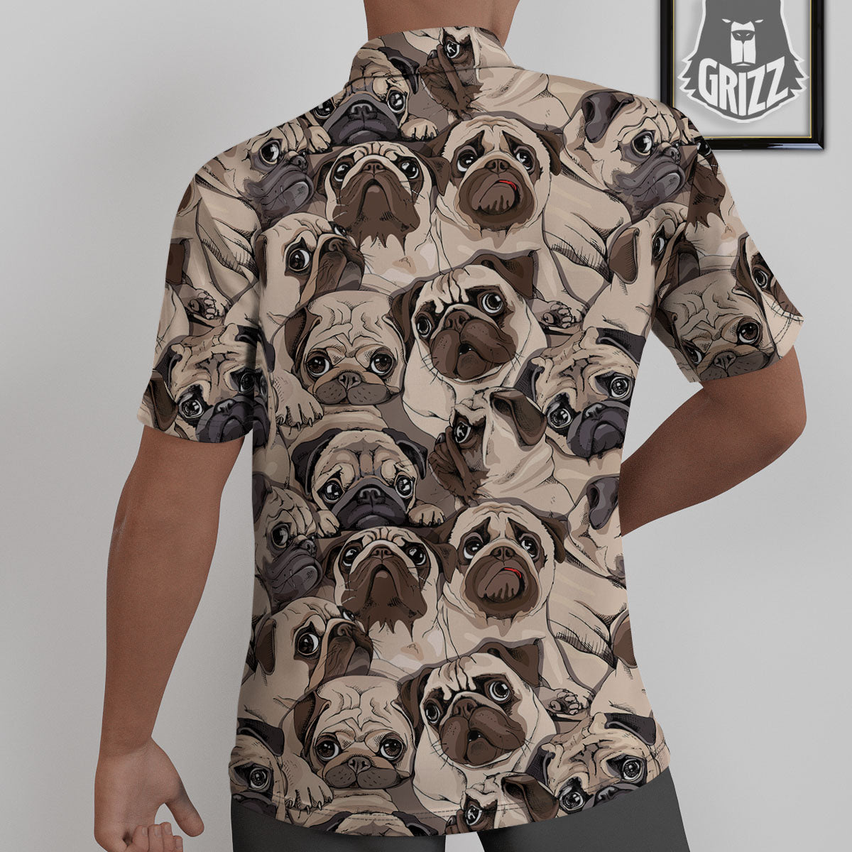 Portrait Pug Vintage Print Pattern Untucked Shirts-grizzshop