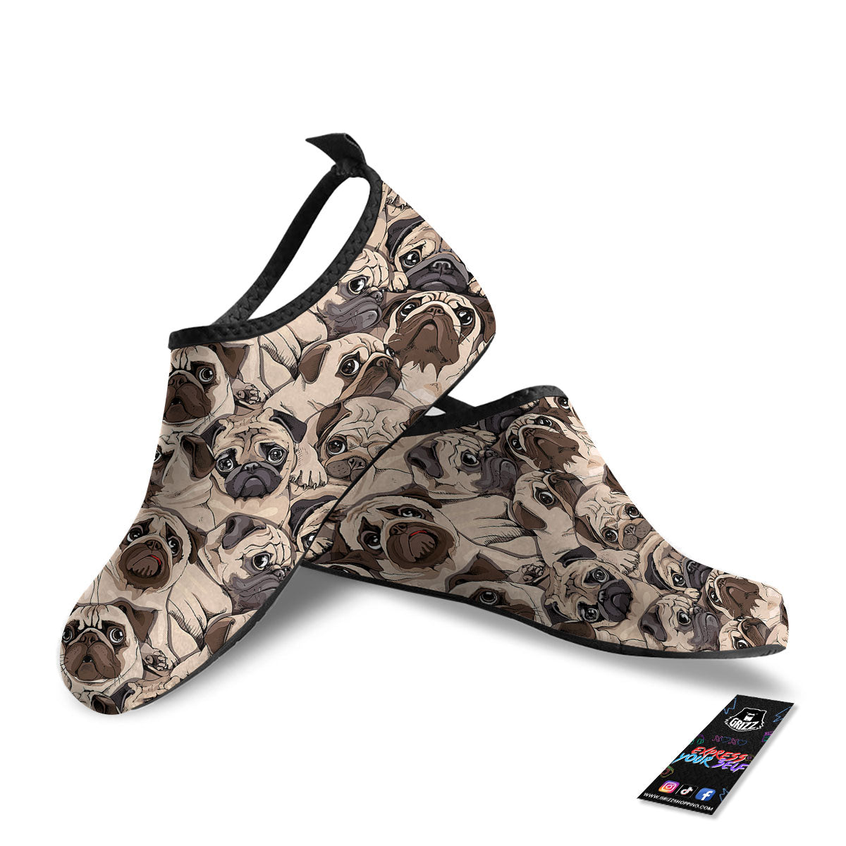 Portrait Pug Vintage Print Pattern Water Shoes-grizzshop