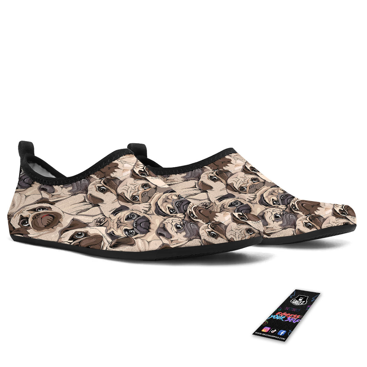 Portrait Pug Vintage Print Pattern Water Shoes-grizzshop