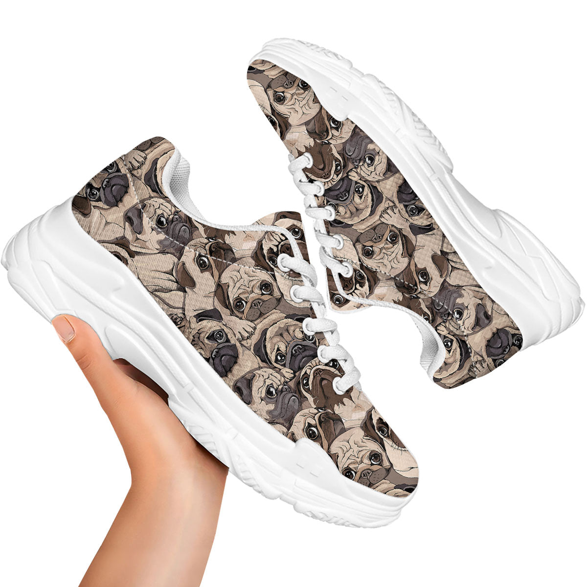 Portrait Pug Vintage Print Pattern White Chunky Shoes-grizzshop