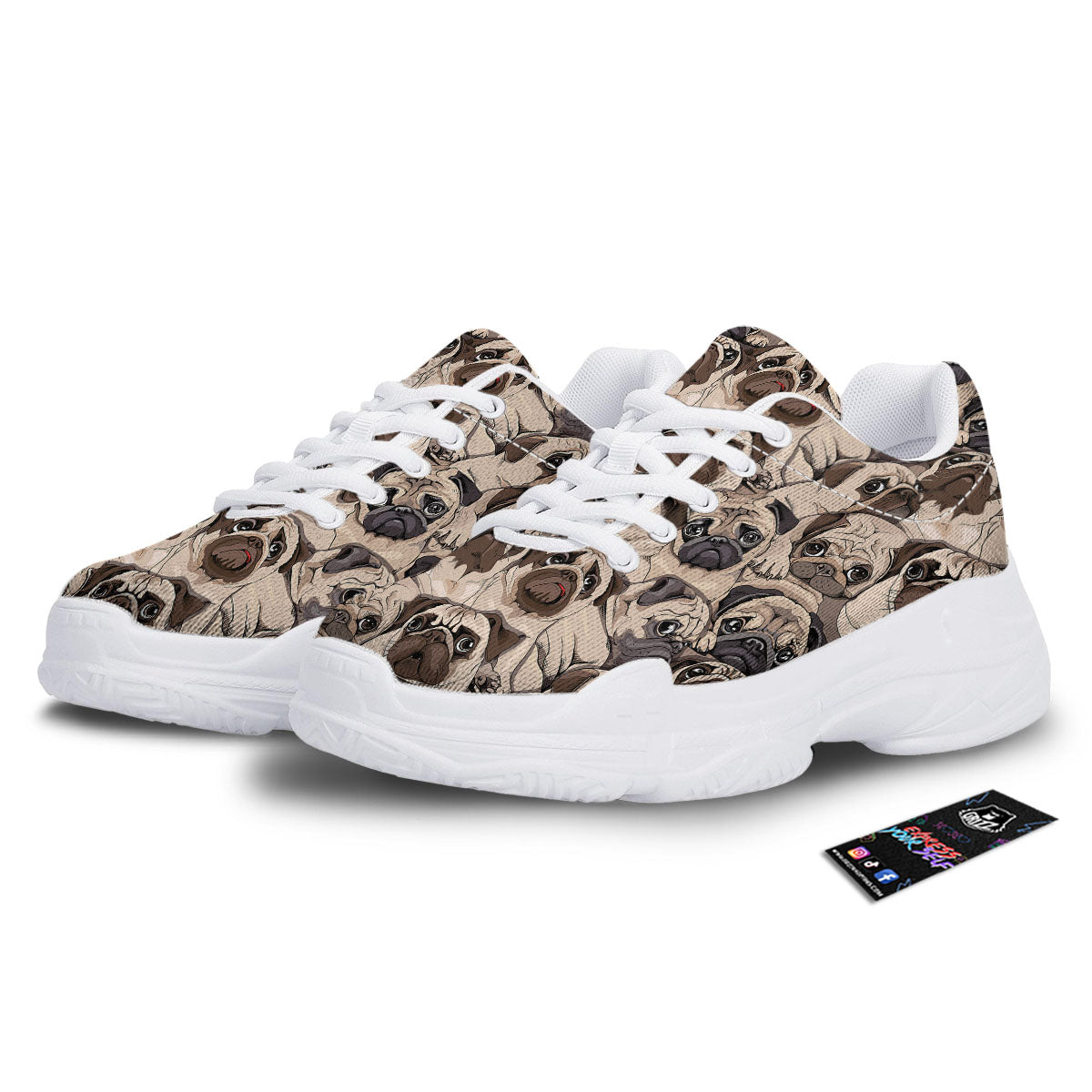 Portrait Pug Vintage Print Pattern White Chunky Shoes-grizzshop