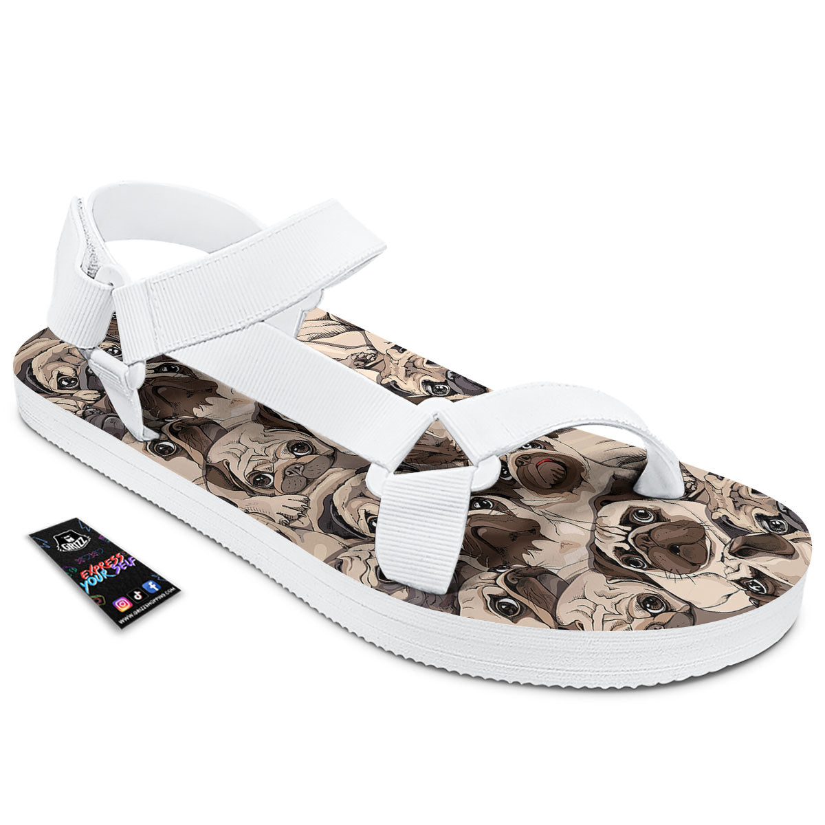 Portrait Pug Vintage Print Pattern White Open Toe Sandals-grizzshop