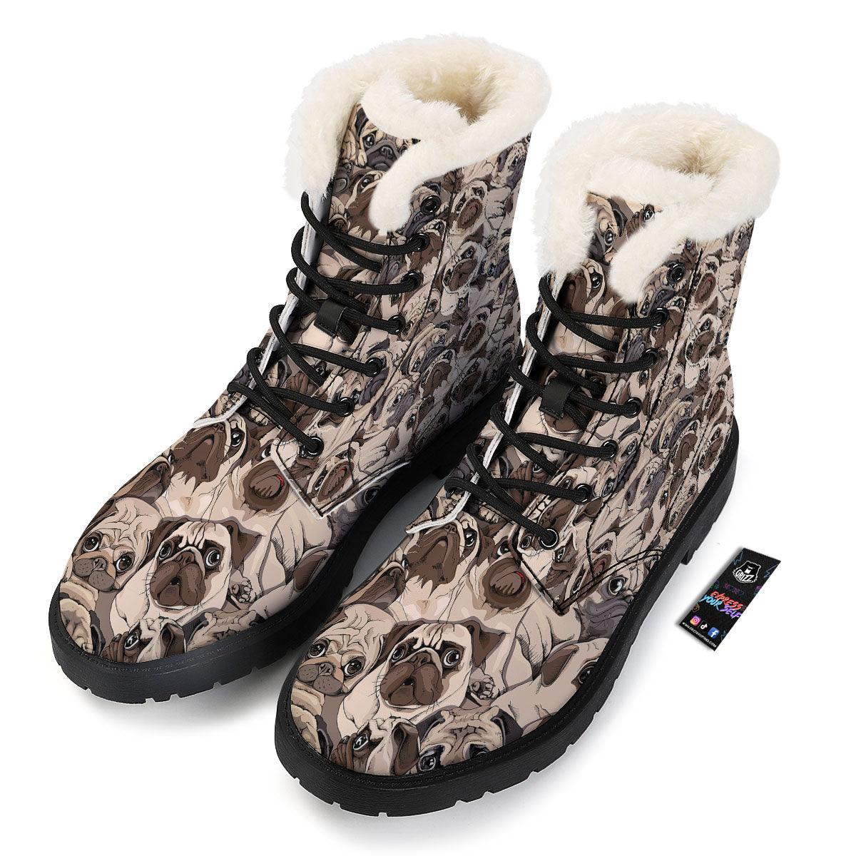 Portrait Pug Vintage Print Pattern Winter Boots-grizzshop