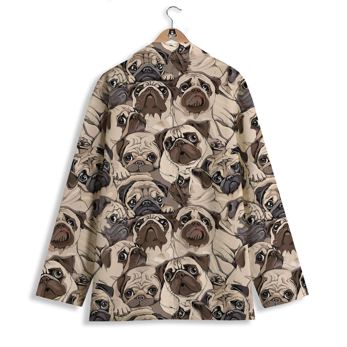 Portrait Pug Vintage Print Pattern Women's Blazer-grizzshop