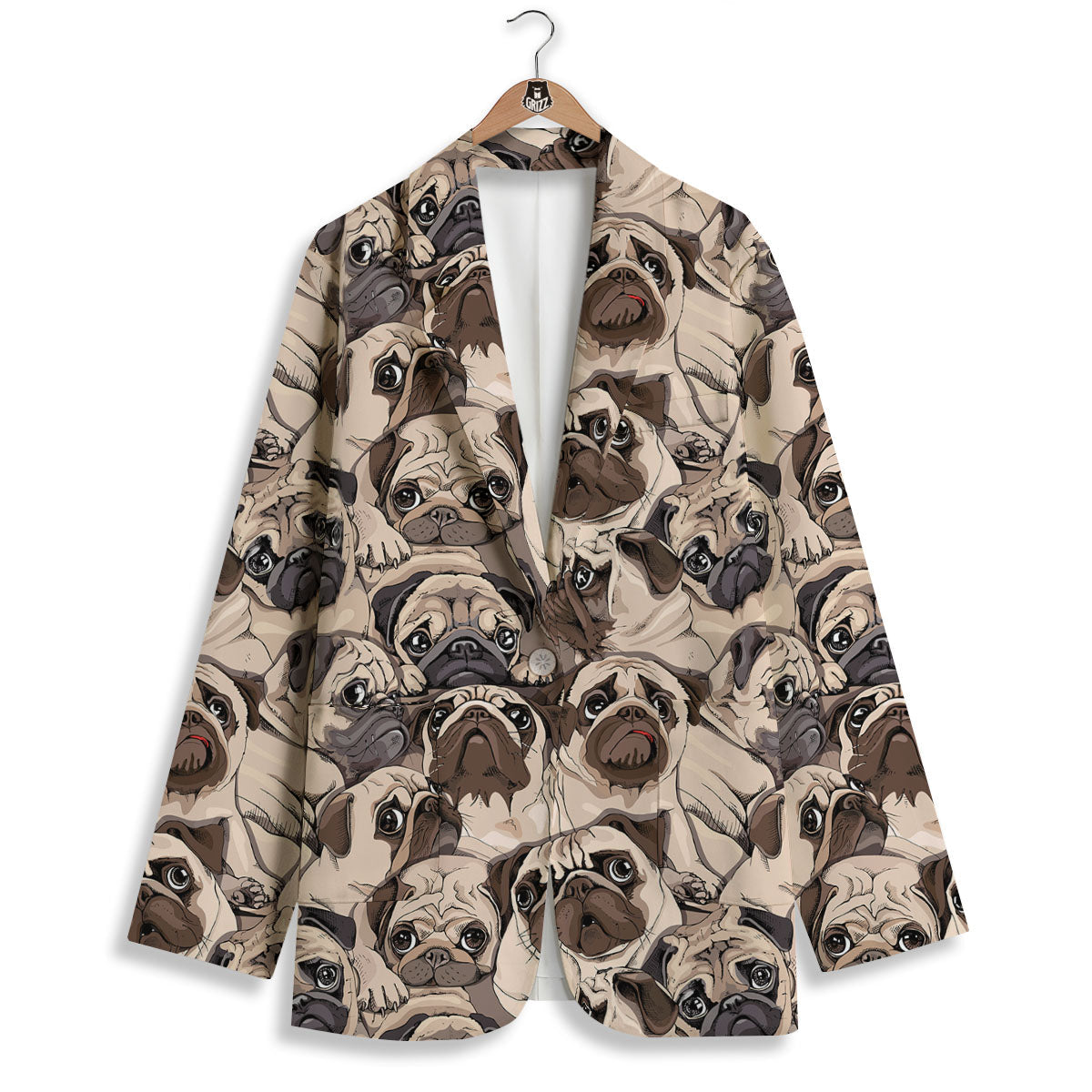 Portrait Pug Vintage Print Pattern Women's Blazer-grizzshop