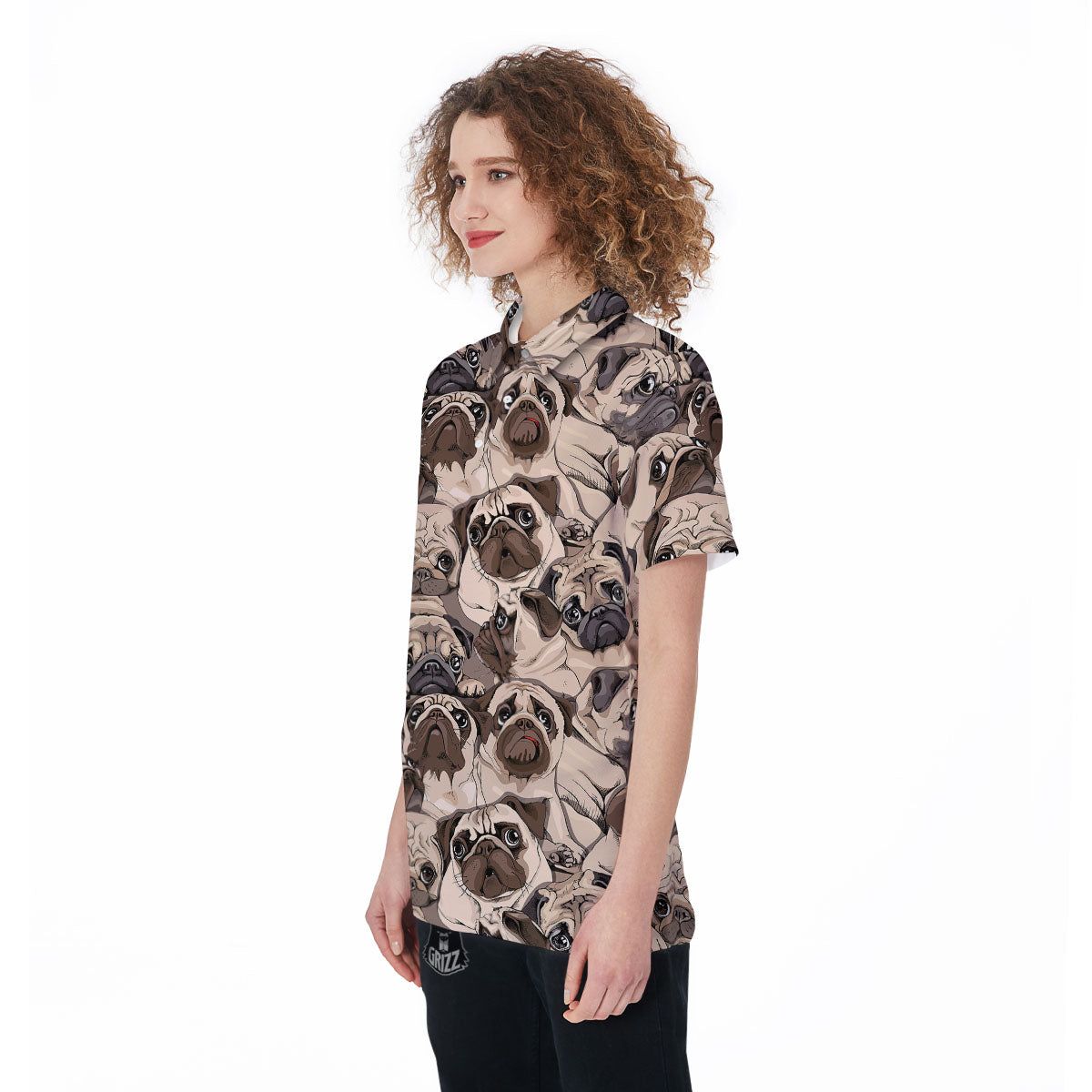 Portrait Pug Vintage Print Pattern Women's Golf Shirts-grizzshop