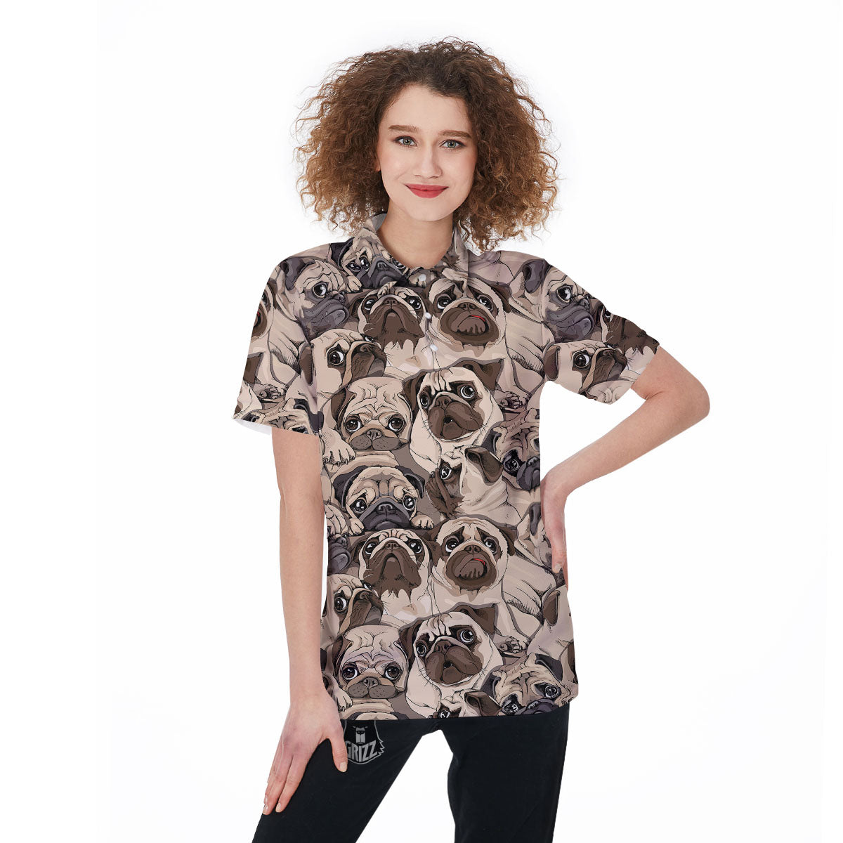 Portrait Pug Vintage Print Pattern Women's Golf Shirts-grizzshop