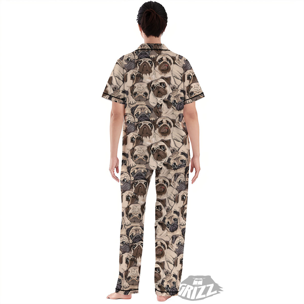 Portrait Pug Vintage Print Pattern Women's Pajamas Set-grizzshop