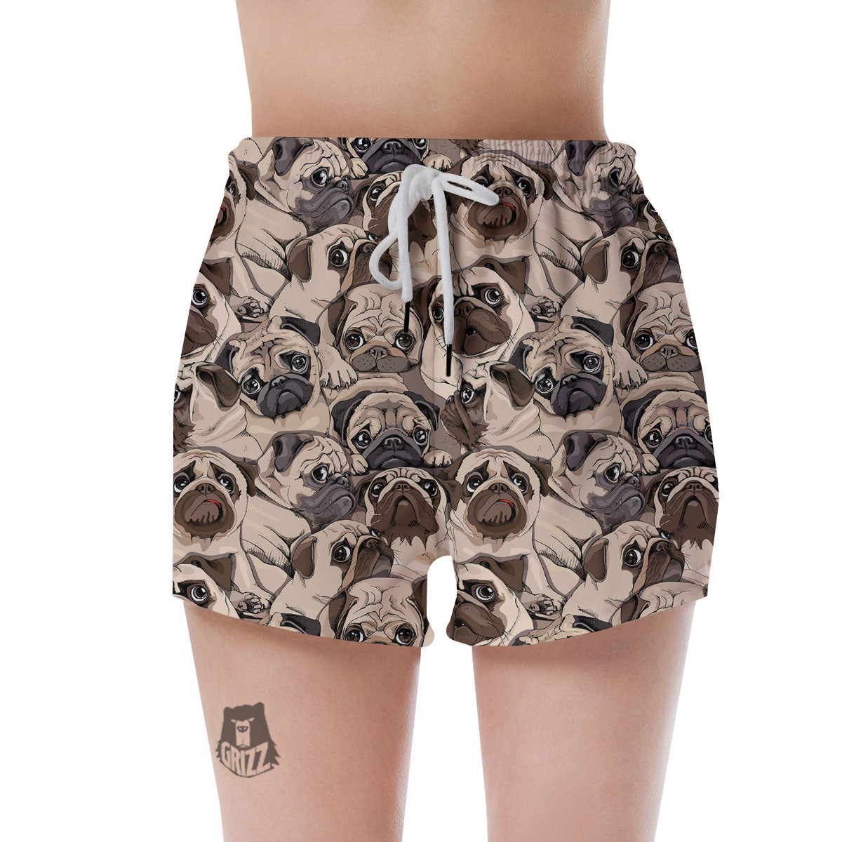 Portrait Pug Vintage Print Pattern Women's Shorts-grizzshop