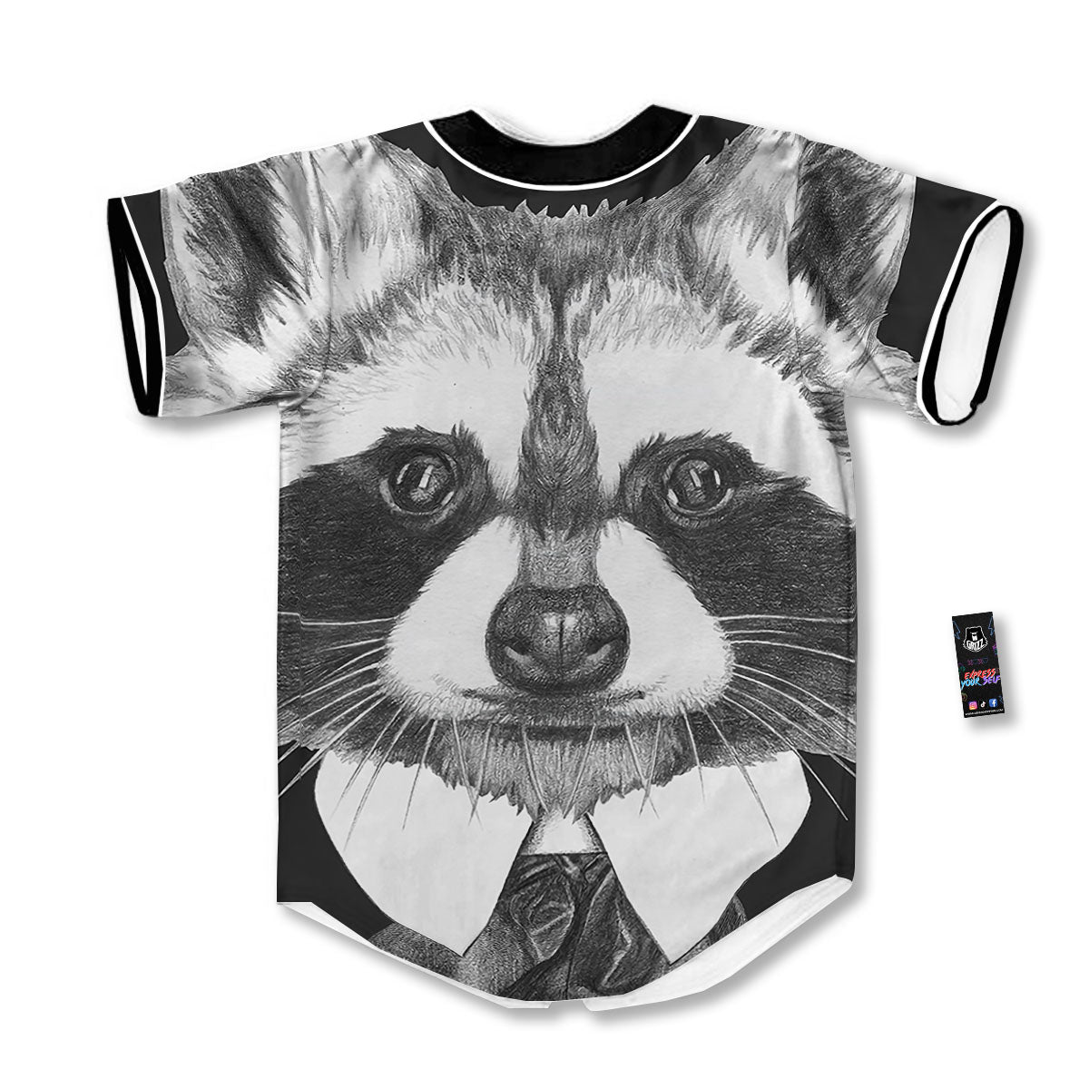 Portrait Raccoon Print Baseball Jersey-grizzshop