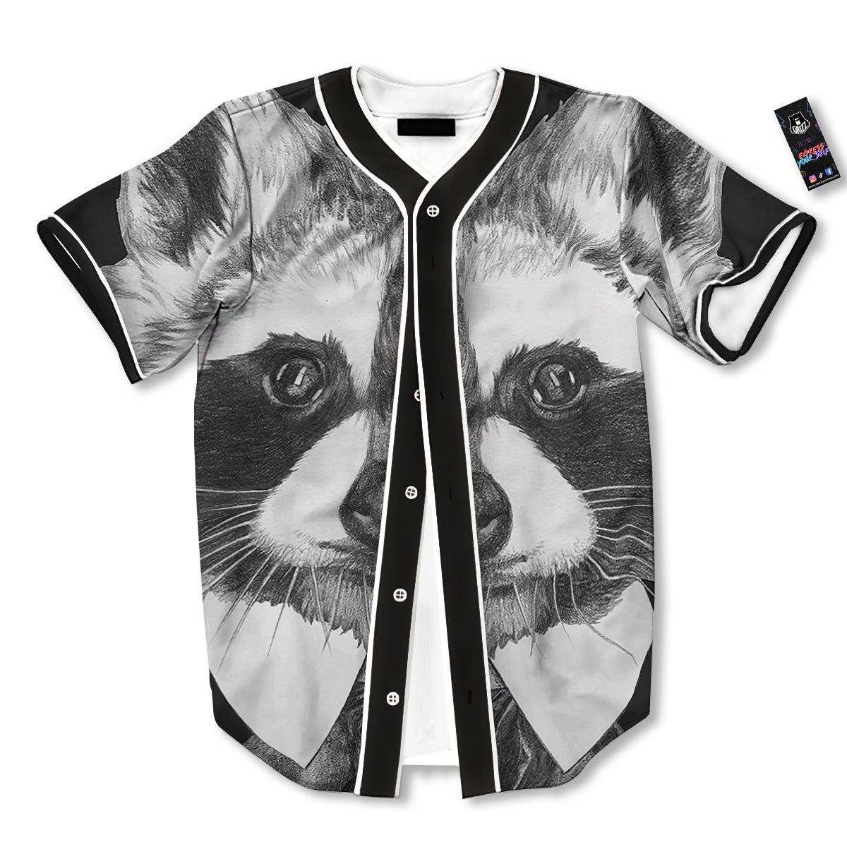 Portrait Raccoon Print Baseball Jersey-grizzshop