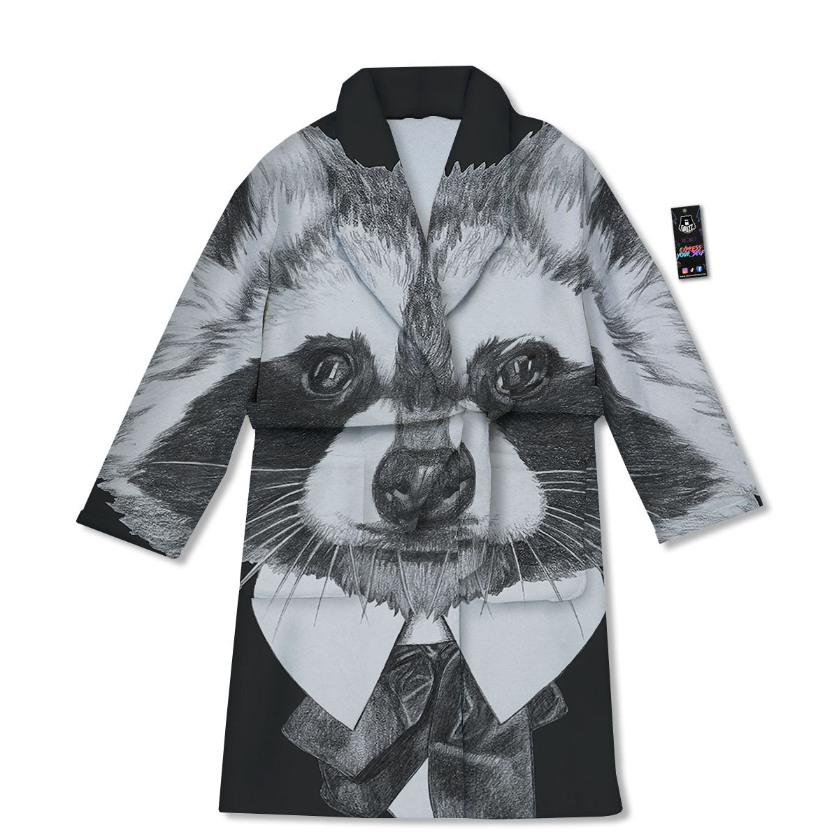 Portrait Raccoon Print Bathrobe-grizzshop