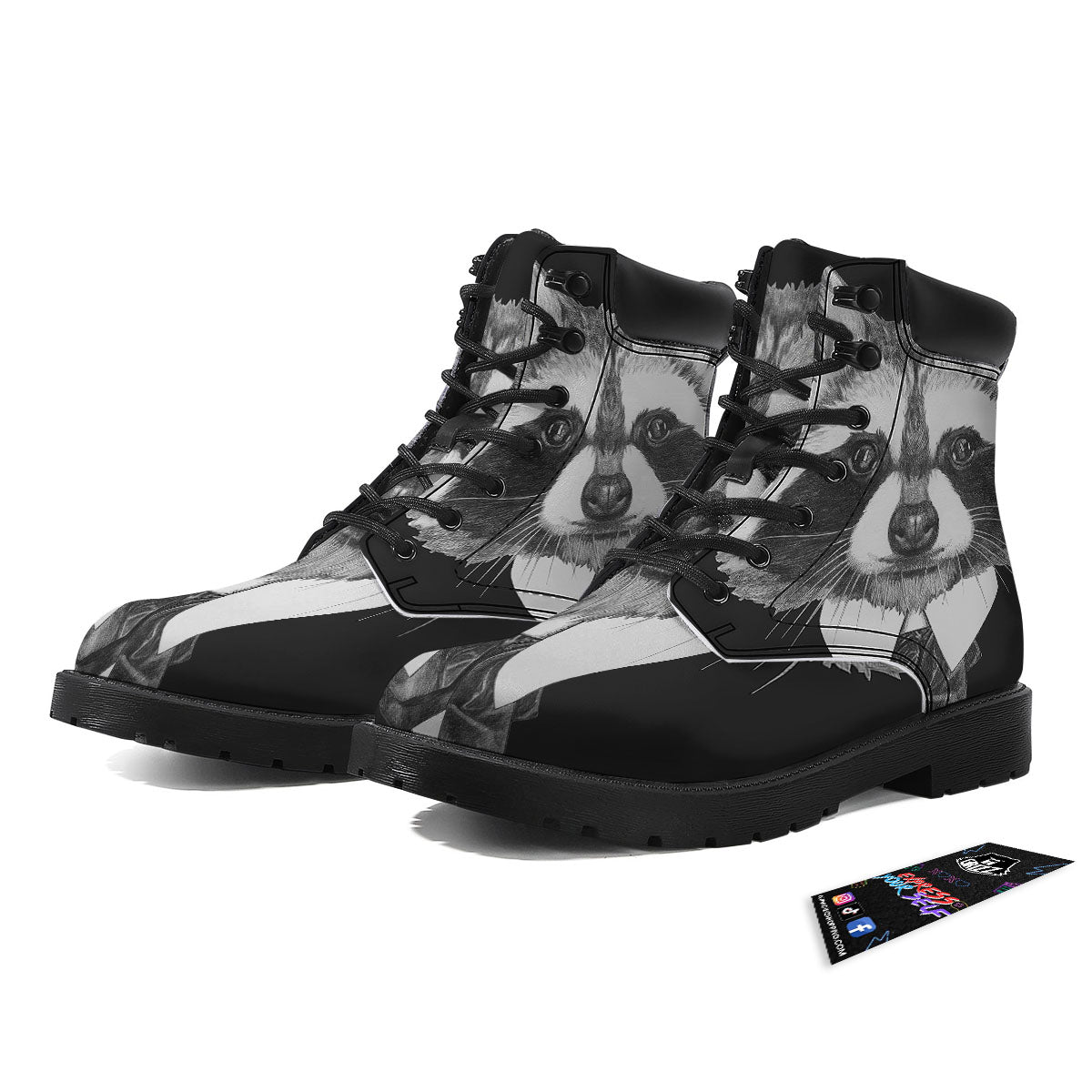 Portrait Raccoon Print Boots-grizzshop