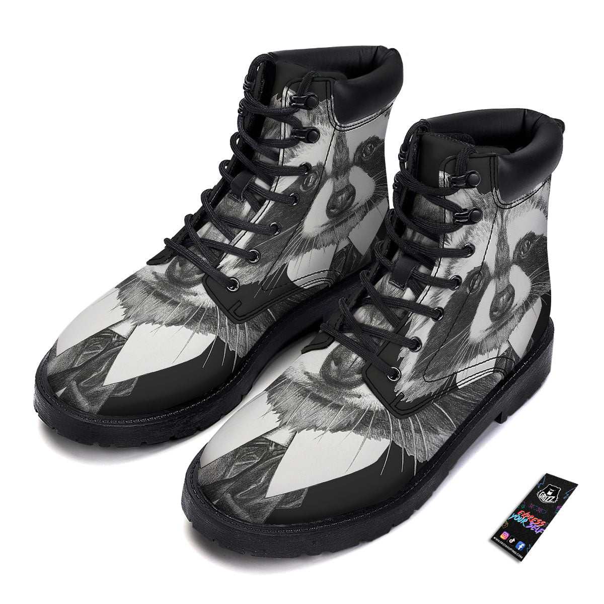 Portrait Raccoon Print Boots-grizzshop