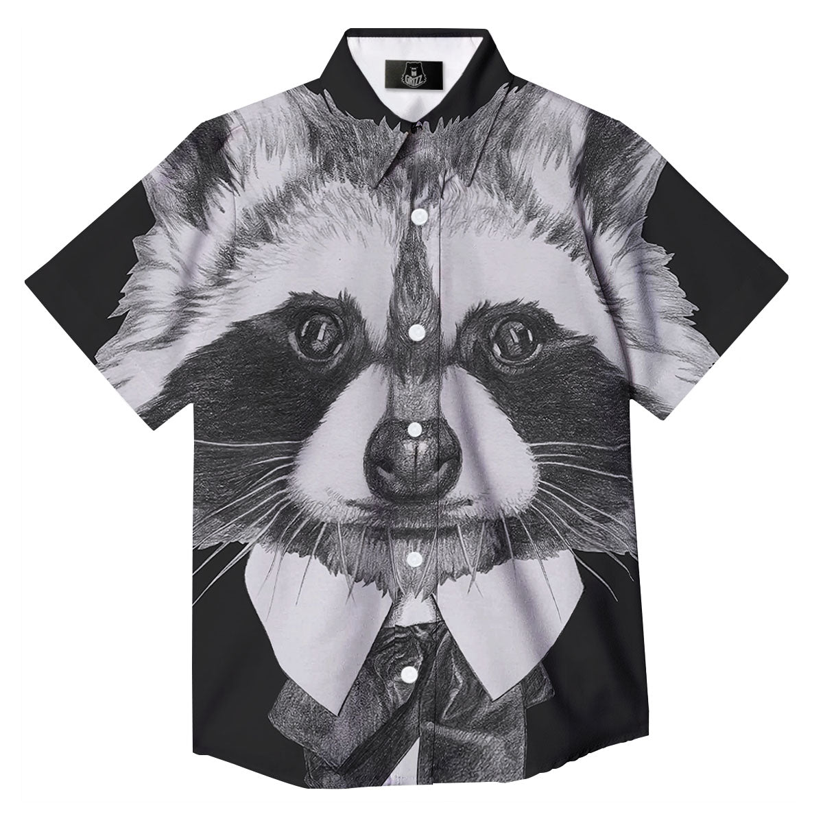 Portrait Raccoon Print Button Up Shirt-grizzshop
