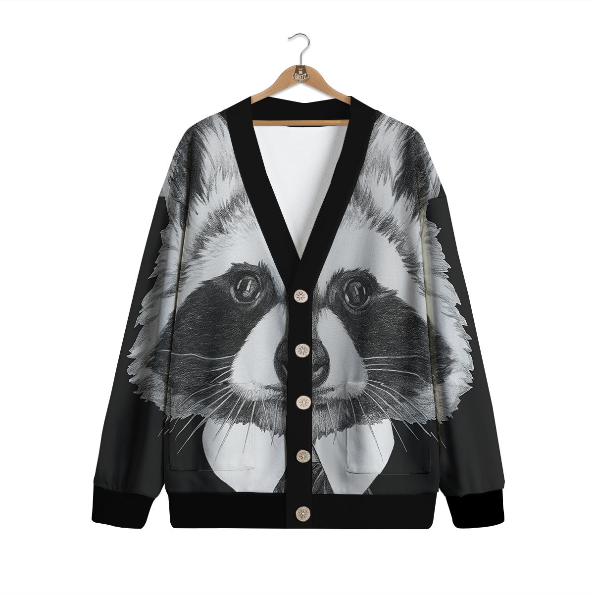 Portrait Raccoon Print Cardigan-grizzshop
