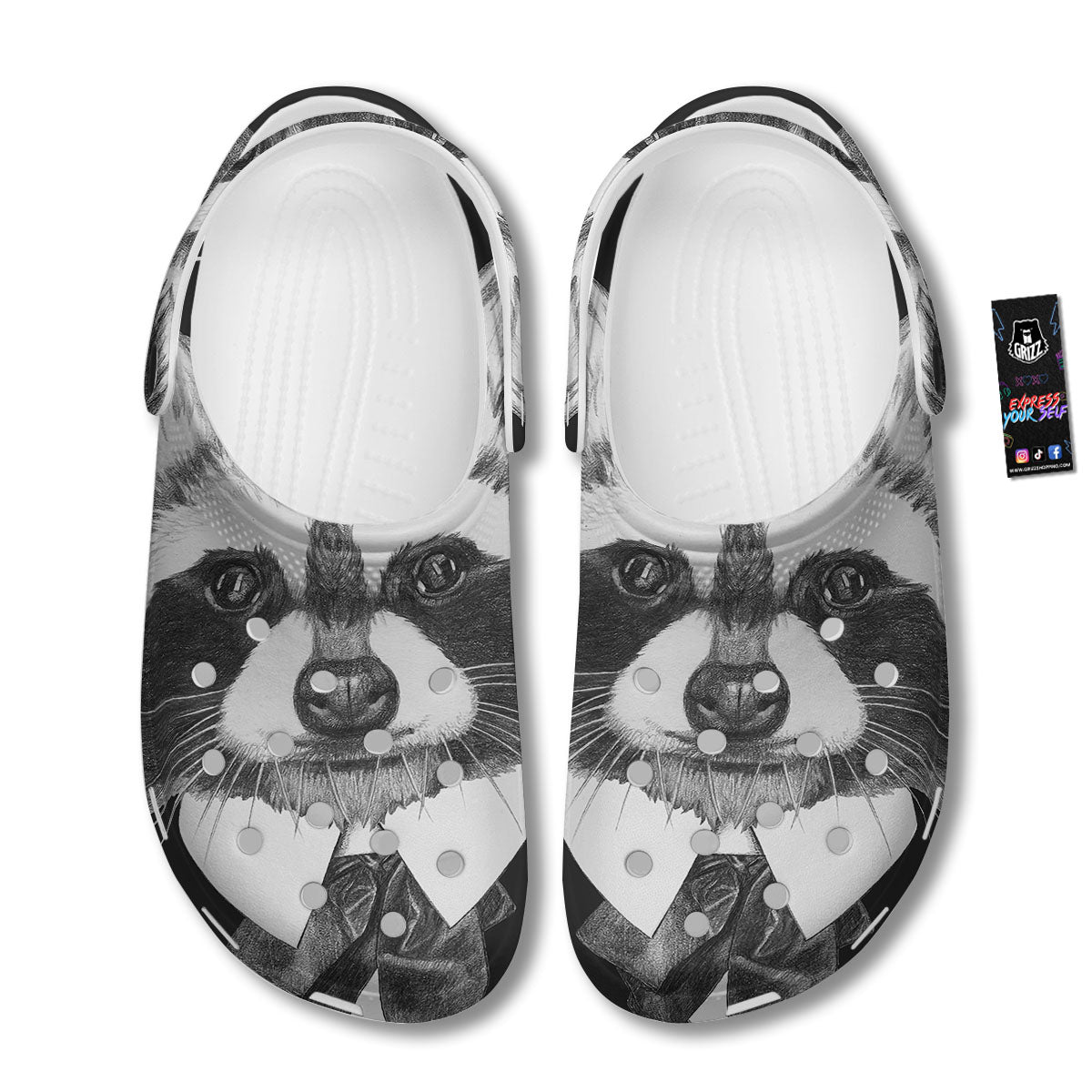 Portrait Raccoon Print Clog-grizzshop