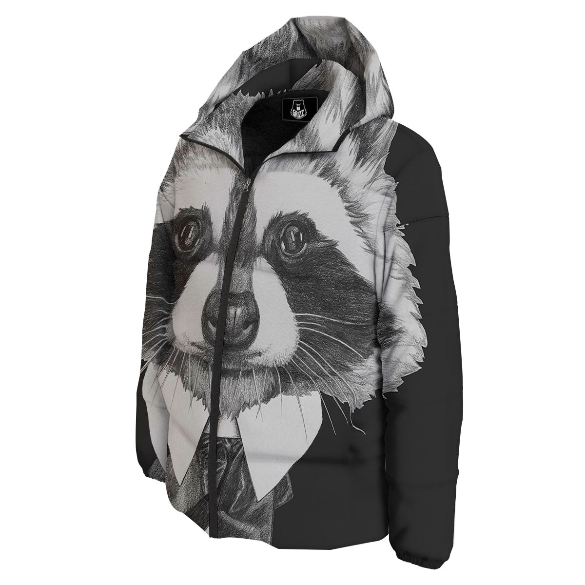 Portrait Raccoon Print Down Jacket-grizzshop