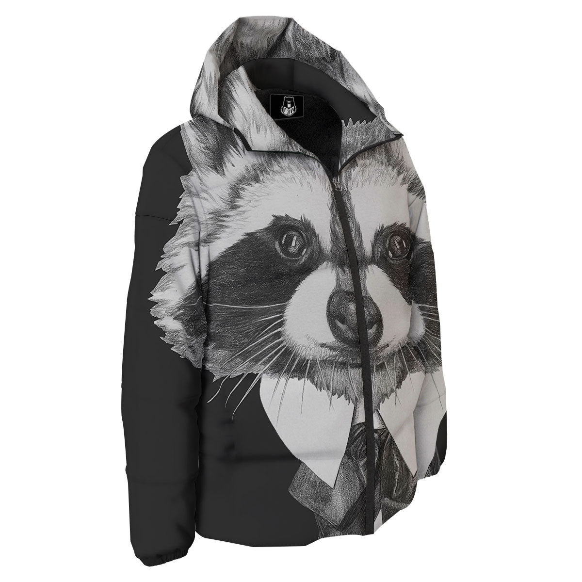 Portrait Raccoon Print Down Jacket-grizzshop