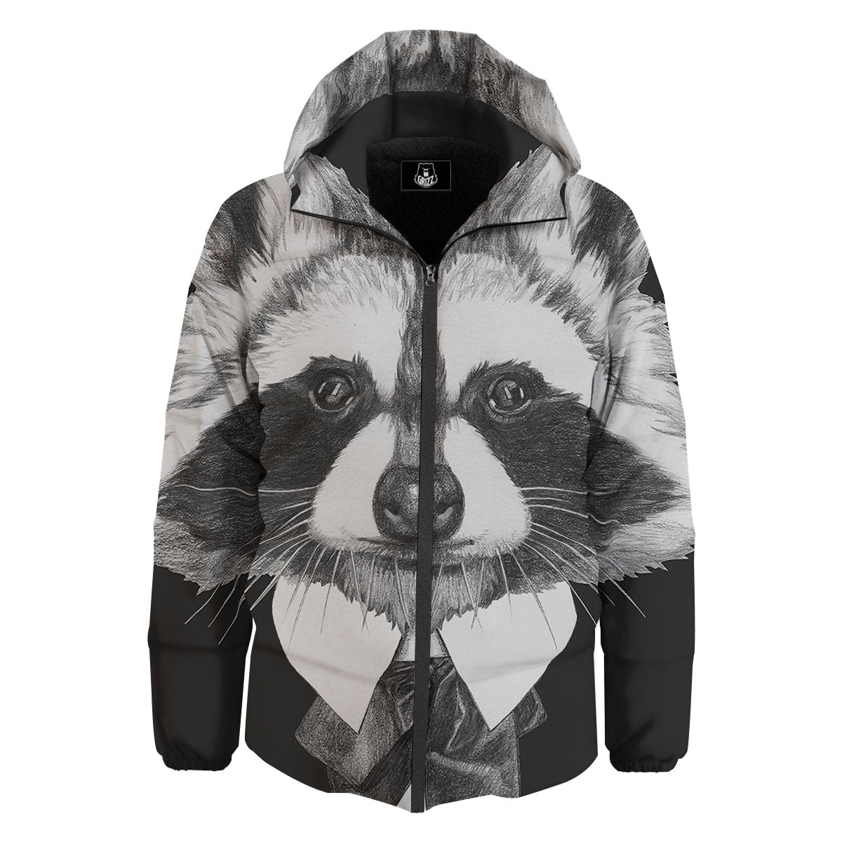 Portrait Raccoon Print Down Jacket-grizzshop