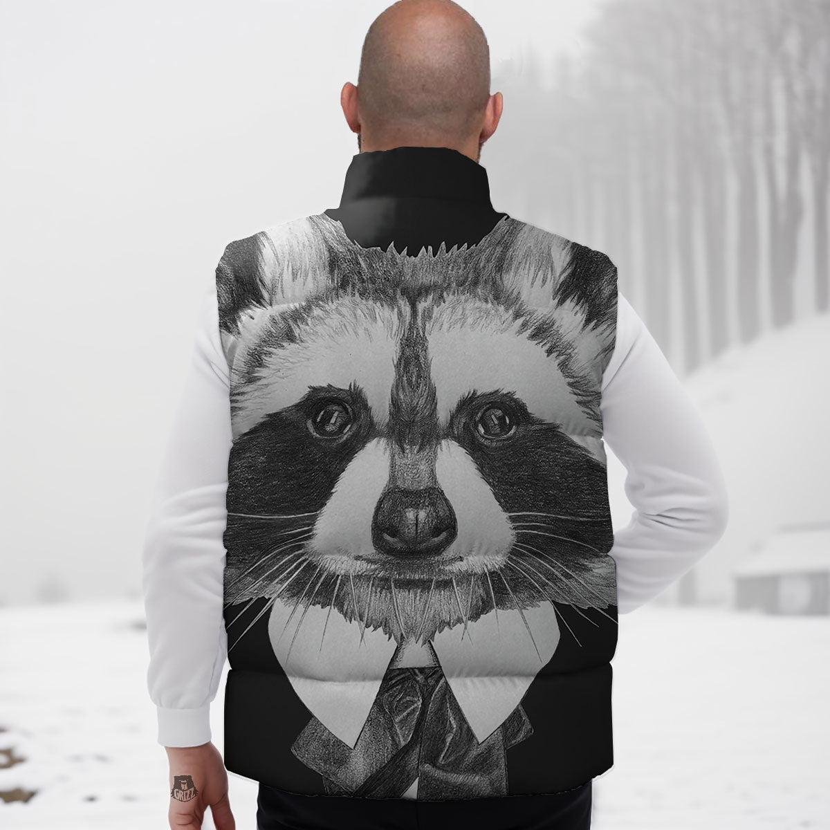 Portrait Raccoon Print Down Vest