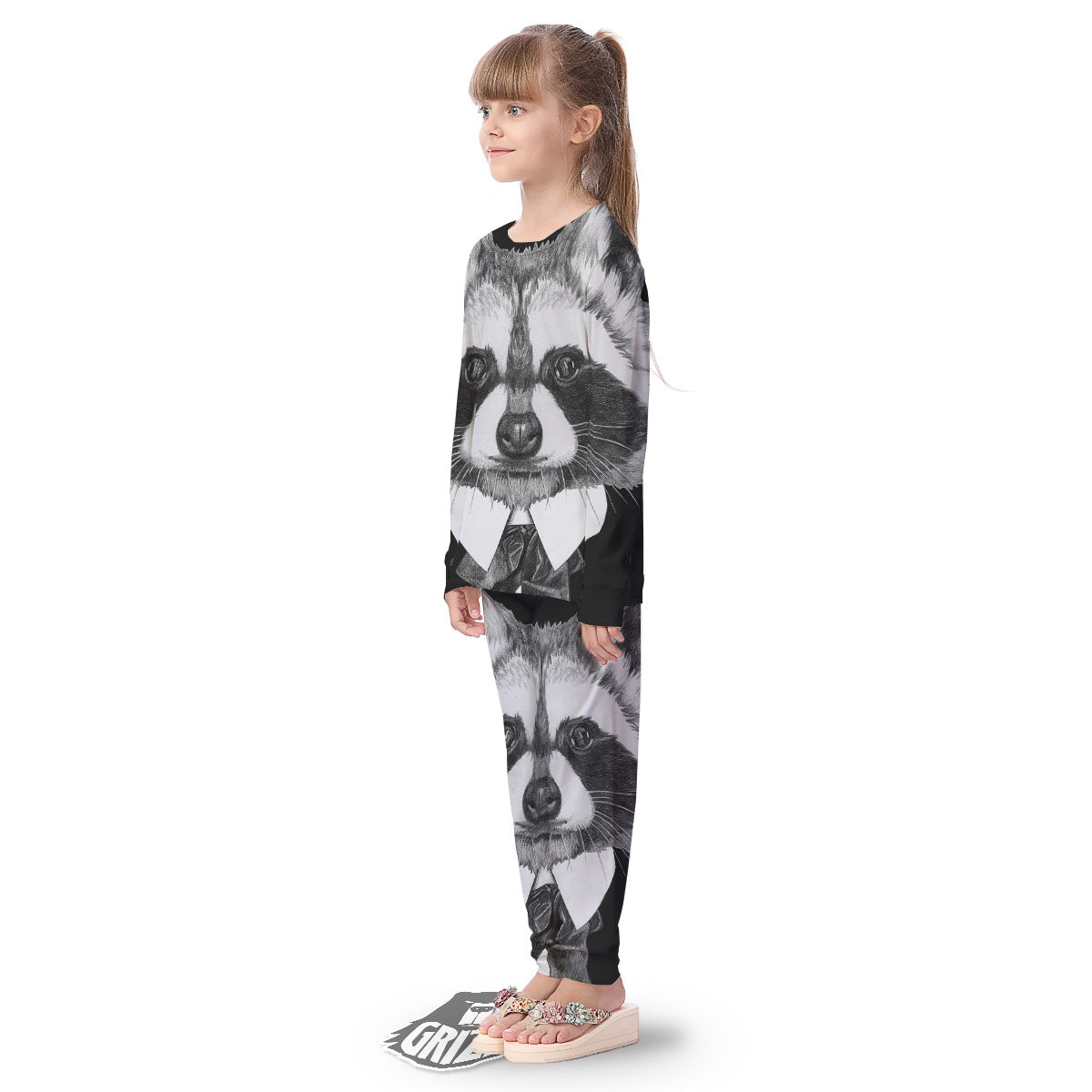 Portrait Raccoon Print Kid's Pajamas-grizzshop