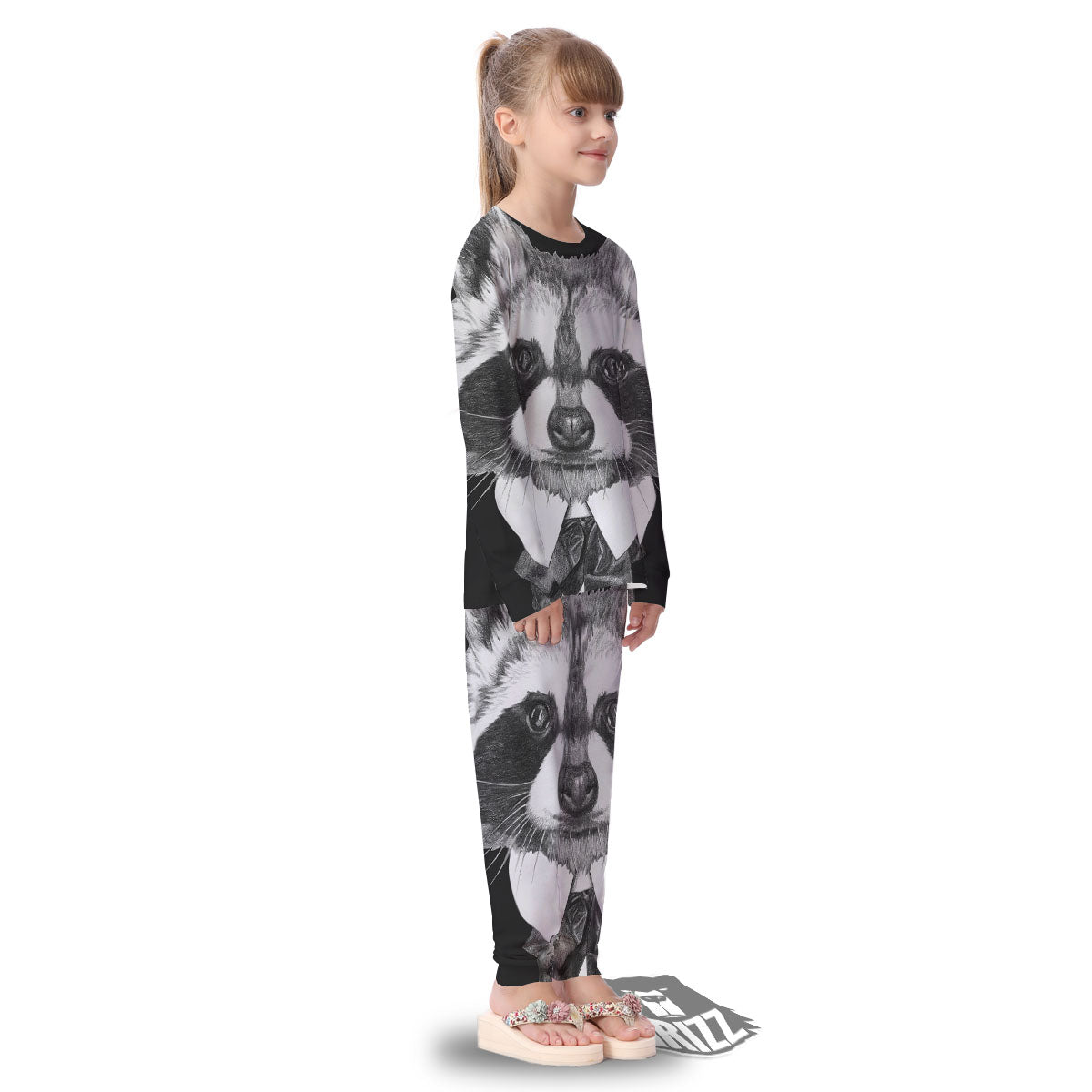 Portrait Raccoon Print Kid's Pajamas-grizzshop