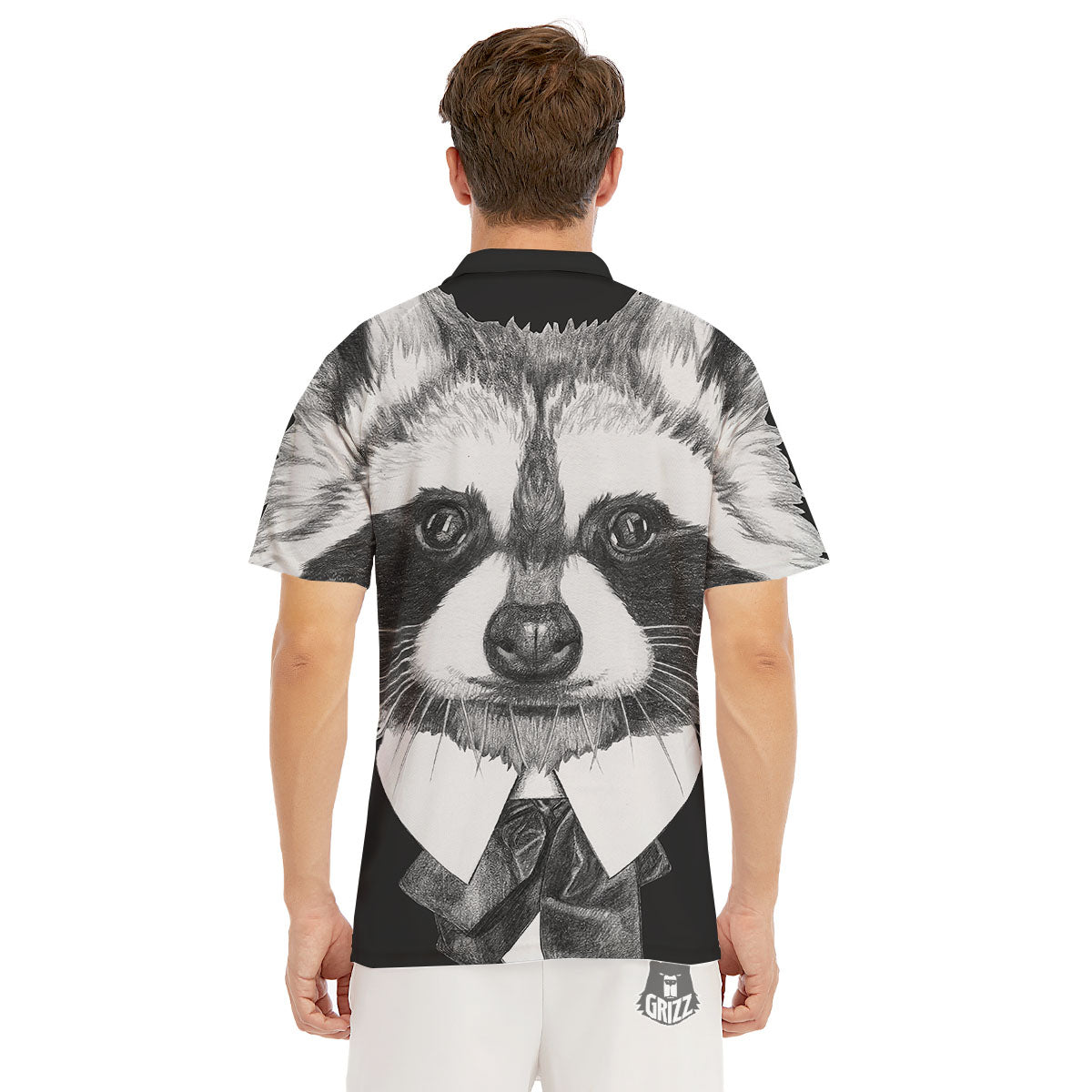 Portrait Raccoon Print Men's Golf Shirts-grizzshop